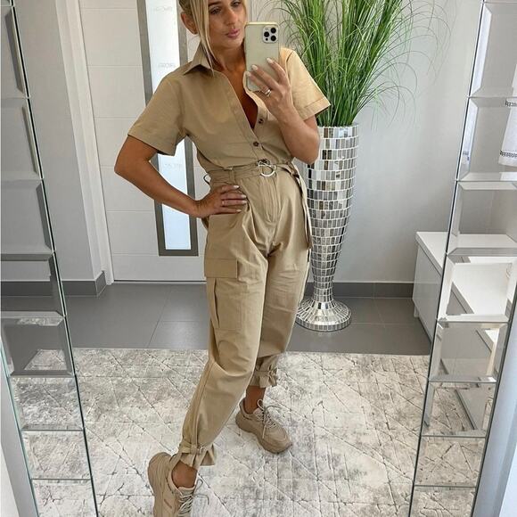 ZARA BELTED CARGO JUMPSUIT - Picture 3 of 12
